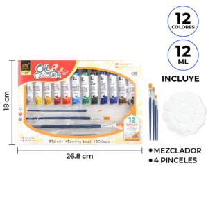 SET 12 PINTURA OLEO COLORES 12 ML / PALETA/ PINCEL