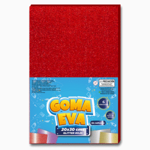 GOMA EVA GLITTER ROJO PAQ 6 UNI 20X30 CM