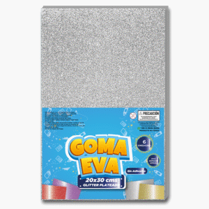 GOMA EVA GLITTER PLATEADO PAQ 6 UNI 20X30 CM