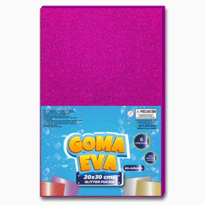 GOMA EVA GLITTER FUCSIA PAQ 6 UNI 20X30 CM