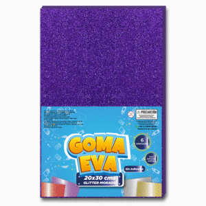 GOMA EVA GLITTER MORADO PAQ 6 UNI 20X30 CM