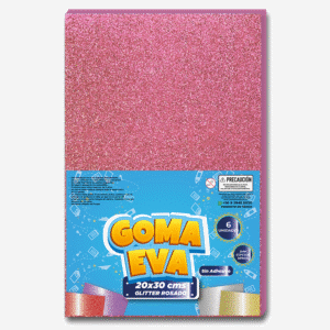 GOMA EVA GLITTER ROSADA PAQ 6 UNI 20X30 CM