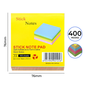 NOTAS ADHESIVAS 400 HOJAS 76X76 MM COLOR PASTEL