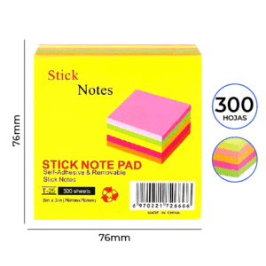 NOTAS ADHESIVAS 300 HOJAS 76X76 MM COLOR FLUOR