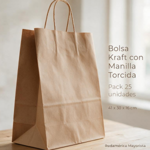 BOLSA DE PAPEL KRAFT 31,5X41 CM - MANILLA REFORZADA X25
