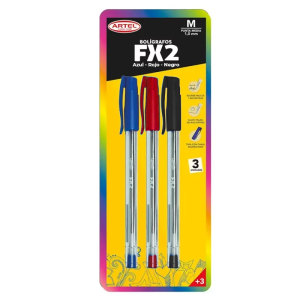 BL BOLIGRAFOS FX 3 UNI ROJO/AZUL/NEGRO ARTEL