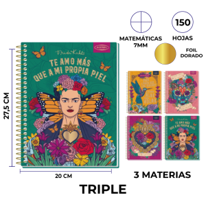 CUAD. TRIPLE FRIDA KAHLO 150 HJS ARTEL